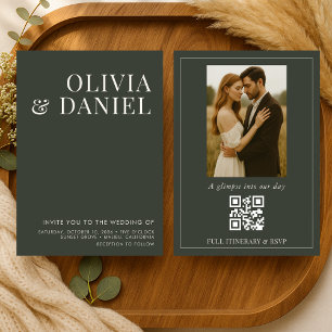 Invitation Code QR Mariage Vert Olive Minimaliste Photo