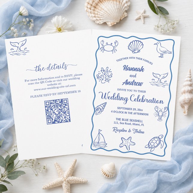 Invitation Code QR mariage vie marine fantaisiste tout-en-un (Créateur téléchargé)