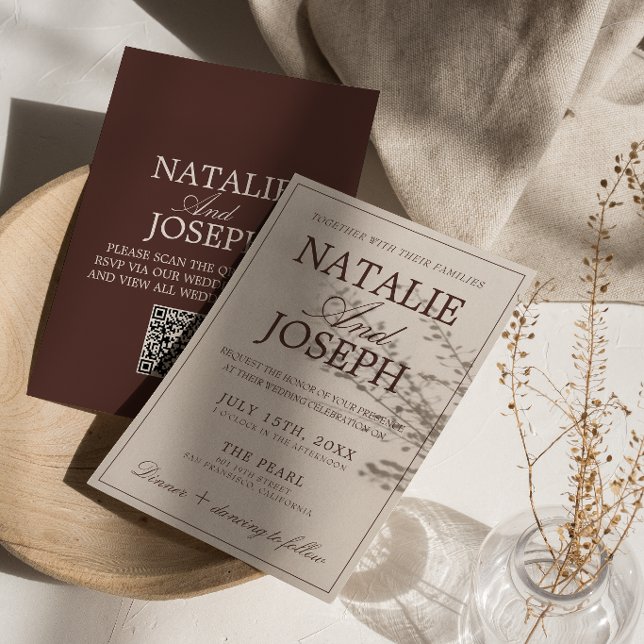 Invitation Code QR Mariage Vieux Argent Brun Chocolat Élégant (Créateur téléchargé)
