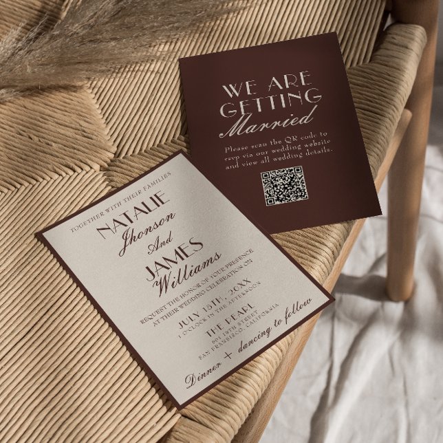Invitation Code QR Mariage Vieux Argent Brun Chocolat Élégant (Créateur téléchargé)