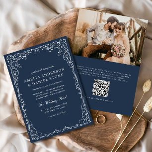 Invitation Code QR Marine Bleu Photo Minimaliste Élégant Mari