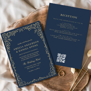 Invitation Code QR Marine Blue Gold Minimal Mariage