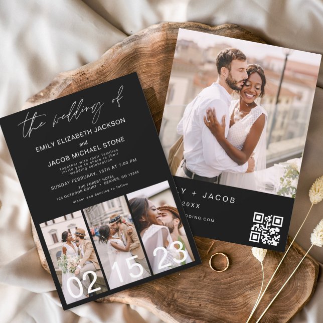 Invitation Code QR minimaliste Mariage noir (Créateur téléchargé)