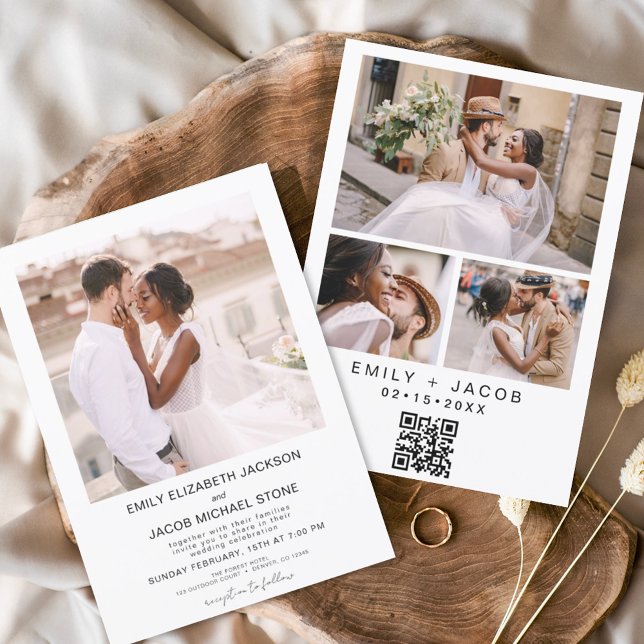 Invitation Code QR Minimaliste photo Mariage blanc (Créateur téléchargé)