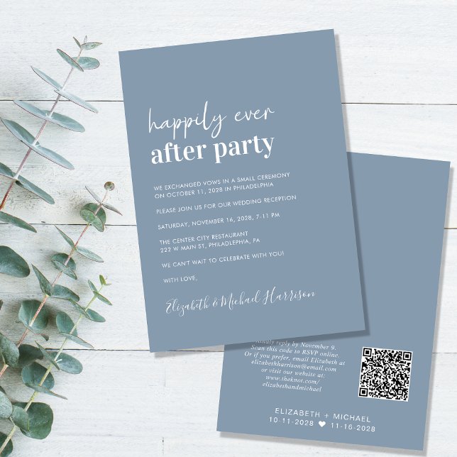 Invitation Code QR moderne Dusty Blue Wedding Réception (Créateur téléchargé)