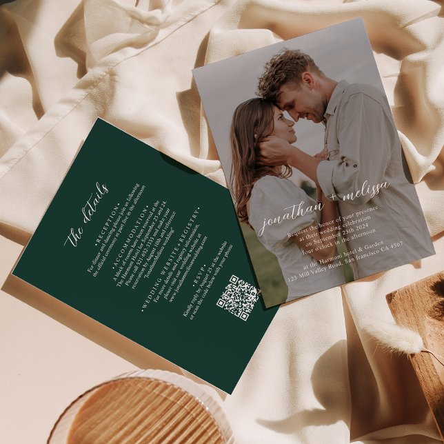 Invitation Code QR Moderne Emerald Green Overlay Mariage (Créateur téléchargé)
