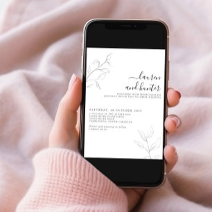 Invitation Code QR moderne Gris blanc Script Mariage botaniqu