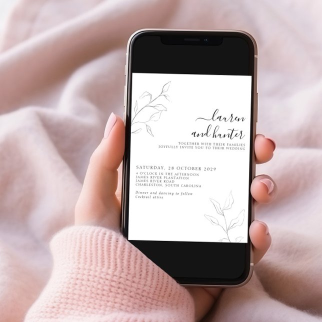 Invitation Code QR moderne Gris blanc Script Mariage botaniqu (Créateur téléchargé)