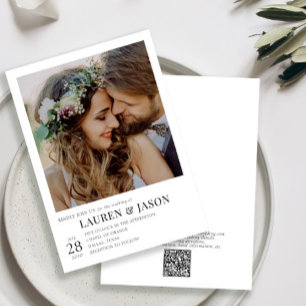 Invitation Code QR moderne Mariage photo noir et blanc