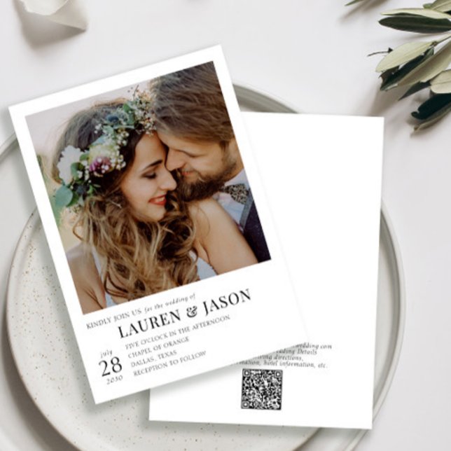 Invitation Code QR moderne Mariage photo noir et blanc (Créateur téléchargé)