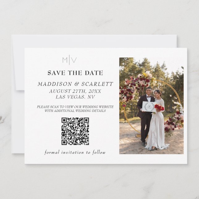 Invitation Code QR Moderne Photo Arrière Enregistrer La Date (Devant)