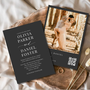 Invitation Code QR moderne Photo Charcoal Elegant Wedding