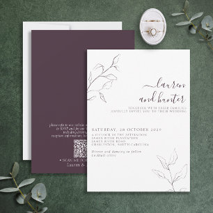 Invitation Code QR moderne Plum violet Mariage botanique
