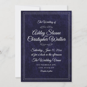 Invitation Code QR Monogramme Blanc Velours Bleu Marine Luxe
