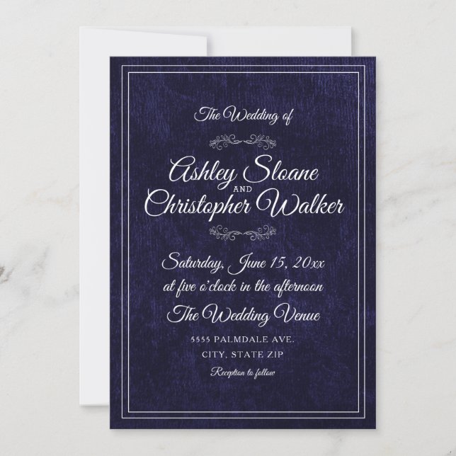 Invitation Code QR Monogramme Blanc Velours Bleu Marine Luxe (Devant)