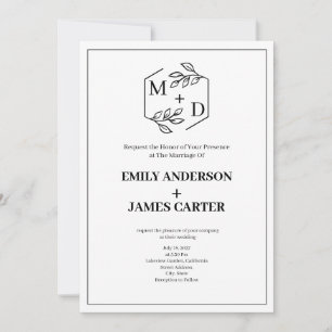 Invitation Code QR Monogramme Botanique Minimal Mariage