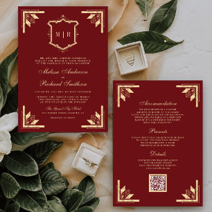 Invitation Code QR Monogramme Gold Crest Rouge bordeaux Maria