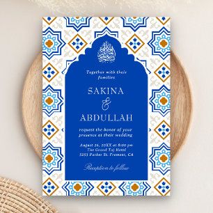 Invitation Code QR Mosaïque Persane Bleu Azur pour Mariage Mu