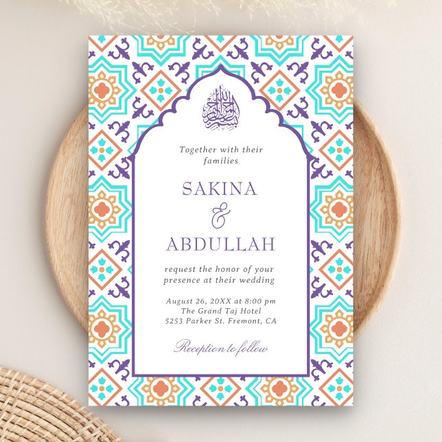 Invitation Code QR Mosaïque Persane Mariage Musulman Violet T (Créateur téléchargé)