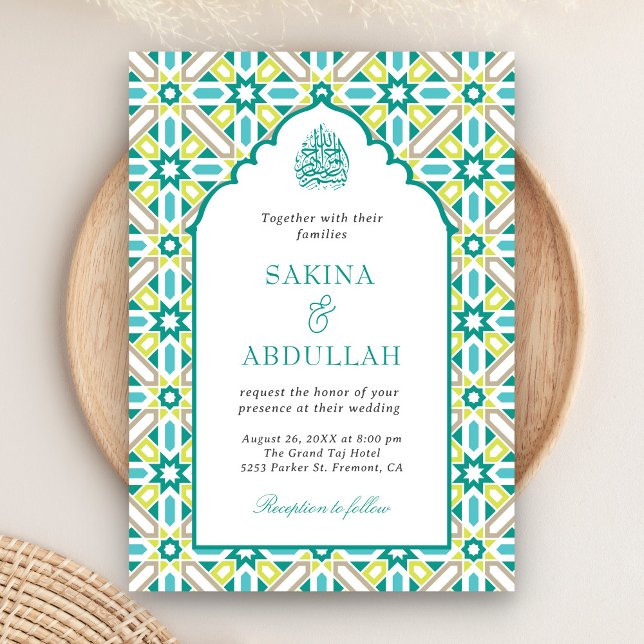 Invitation Code QR Mosaïque Persane Vert Menthe Mariage Musul (Créateur téléchargé)