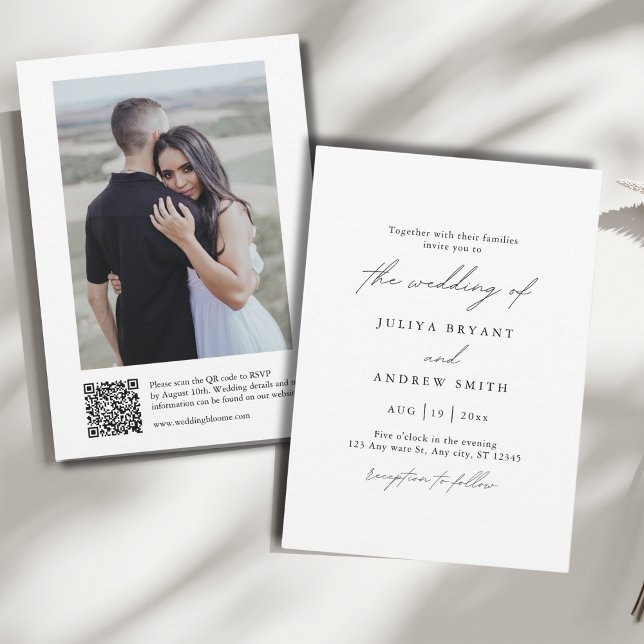 Invitation Code QR noir et blanc avec mariage photo (Créateur téléchargé)