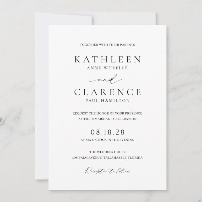 Invitation Code QR noir et blanc classique Mariage élégant (Devant)