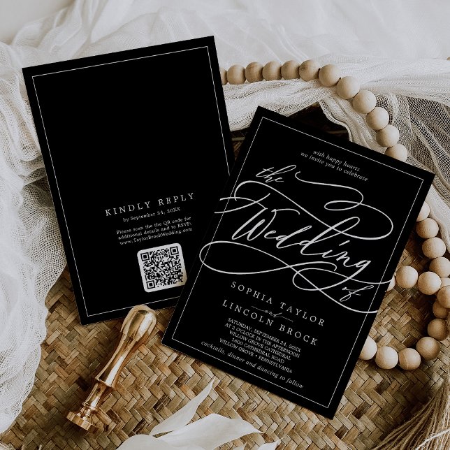 Invitation Code QR noir romantique tout en un Mariage (Créateur téléchargé)