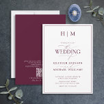 Invitation Code QR officiel Bourgogne Monogramme Mariage de s<br><div class="desc">Vous recherchez une invitation de mariage moderne, formelle et élégante ? Ne cherchez pas plus loin que notre Elégant Code QR officiel de la calligraphie de monogramme bordeaux Faire-part de mariage! Ce bel invitation présente votre monogramme personnalisé en bordeaux et vos détails personnels accentués de calligraphie moderne lettrée à la...</div>