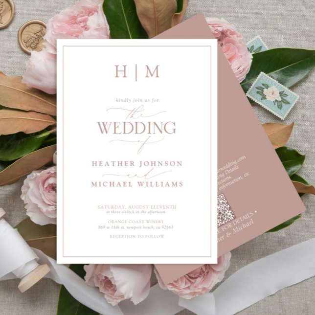 Invitation Code QR officiel Dusty Rose Monogramme Mariage de  (Créateur téléchargé)