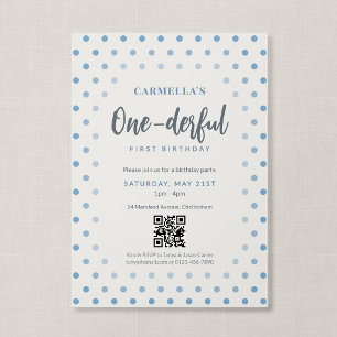 Invitation Code QR One-derful Anniversaire Premier Bleu à poi