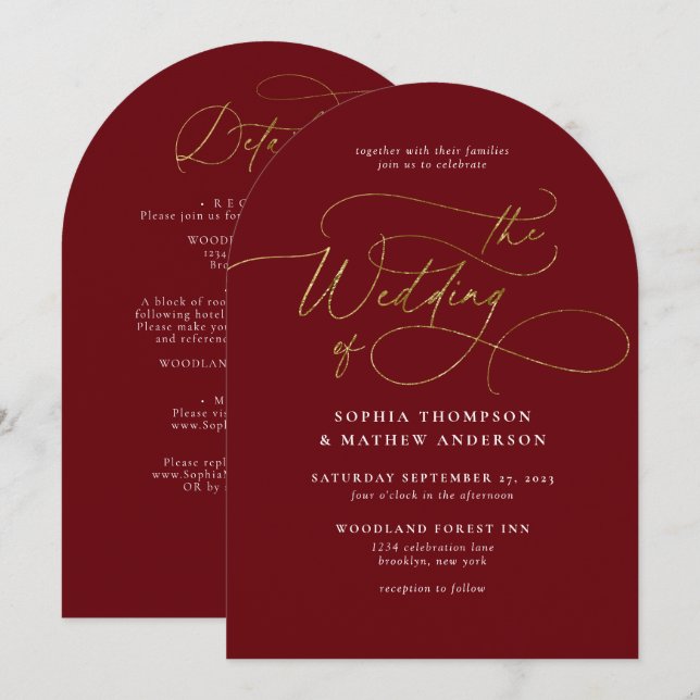 Invitation Code QR Or Bourgogne Mariage Arch All in one (Devant / Derrière)