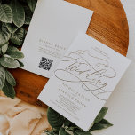 Invitation Code QR Or Romantique Tout en un Mariage<br><div class="desc">Ce romantique code qr or tout en un faire-part de mariage est parfait pour un simple mariage. Le design classique moderne comprend des tourbillons fantaisistes et des fleurs fantaisistes avec une magnifique typographie de feuille d'or en faux champagne. Économisez du papier en incluant un code QR pour votre invité afin...</div>