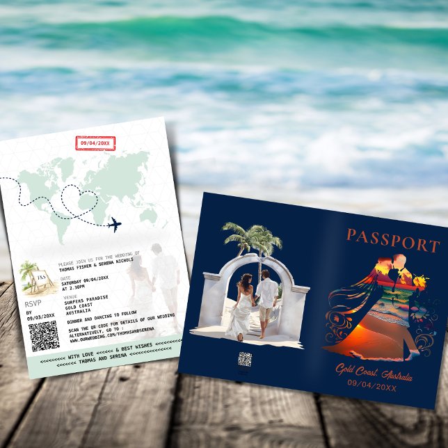 Invitation Code QR Passeport Sunset Plage tropicale Mariage (Créateur téléchargé)