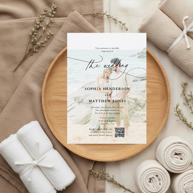 Invitation Code QR Photo Calligraphie Mariage élégant (Créateur téléchargé)