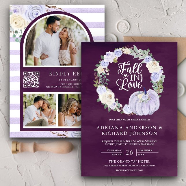 Invitation Code QR Photo Citrouille Roses Laveンダー Mariage Pru (Créateur téléchargé)