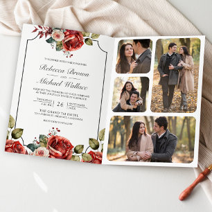 Invitation Code QR photo de cadre floral de roses rouges mari
