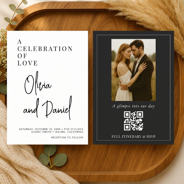 Invitation Code QR photo de mariage avec écriture luxueuse  (Créateur téléchargé)