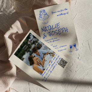 Invitation Code QR photo de mariage rubans de gâteau bleu des