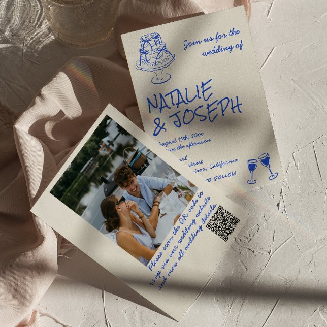 Invitation Code QR photo de mariage rubans de gâteau bleu des (Créateur téléchargé)