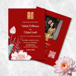 Invitation Code QR Photo Mariage Chinois Lotus