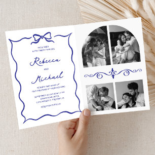 Invitation Code QR Photo Mariage Dessiné à la Main Arc Bleu