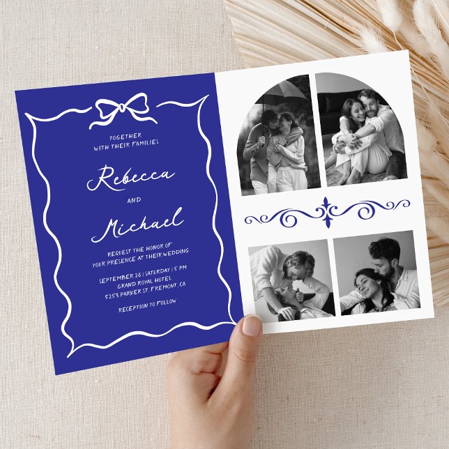 Invitation Code QR Photo Mariage Main Bleue Dessinée Arc Blan (Créateur téléchargé)