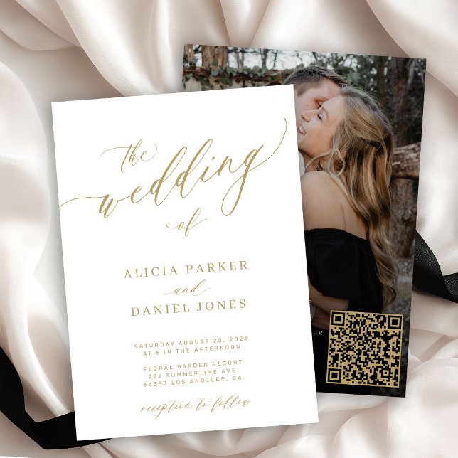 Invitation code QR photo mariage moderne élégant or (Créateur téléchargé)