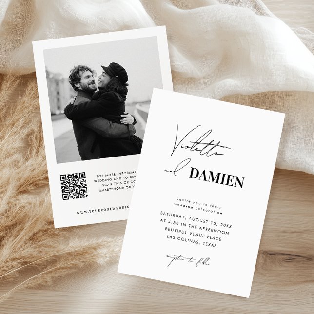 Invitation Code QR photo mariage polices différentes minimali (Créateur téléchargé)