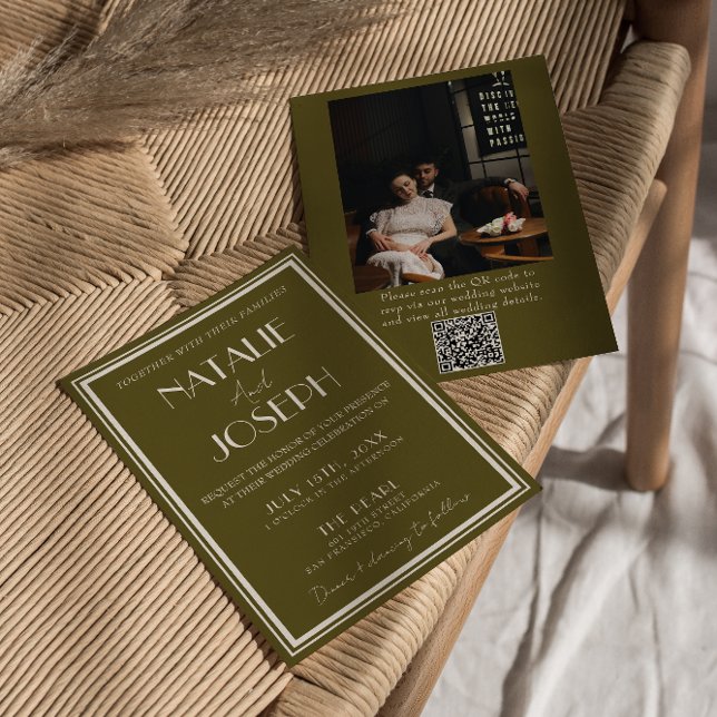 Invitation Code QR Photo Mariage Rétro Élégant Prairie Élégan (Créateur téléchargé)