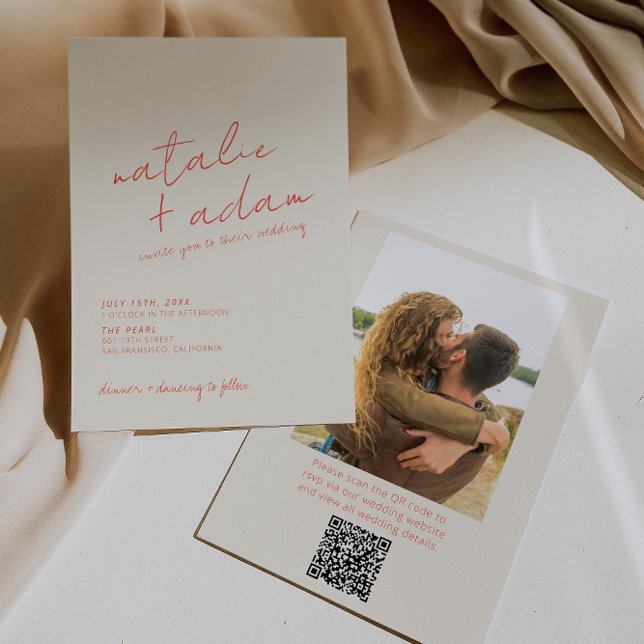 Invitation Code QR Photo Mariage Rétro Orange Amusant et Fant (Créateur téléchargé)