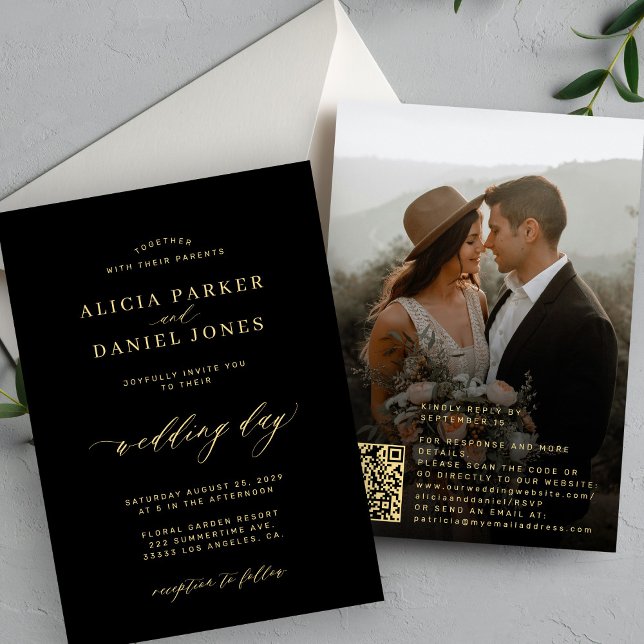 Invitation Code QR photo or calligraphie noir mariage (Créateur téléchargé)
