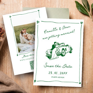 Invitation Code QR photo "Save the Date" vert dessiné à la ma