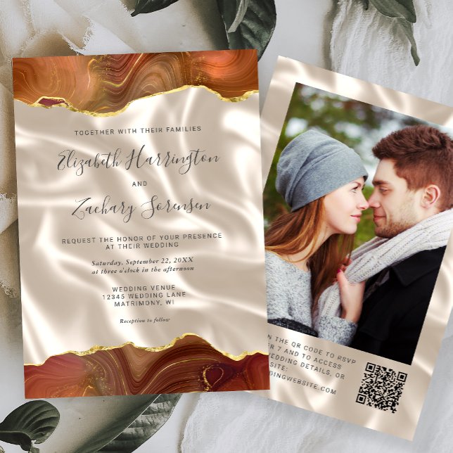 Invitation Code QR photo soie ivoire agate orange brûlée (Créateur téléchargé)