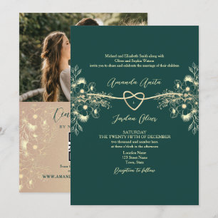 Invitation Code QR Photo Vert Émeraude Mariage Or